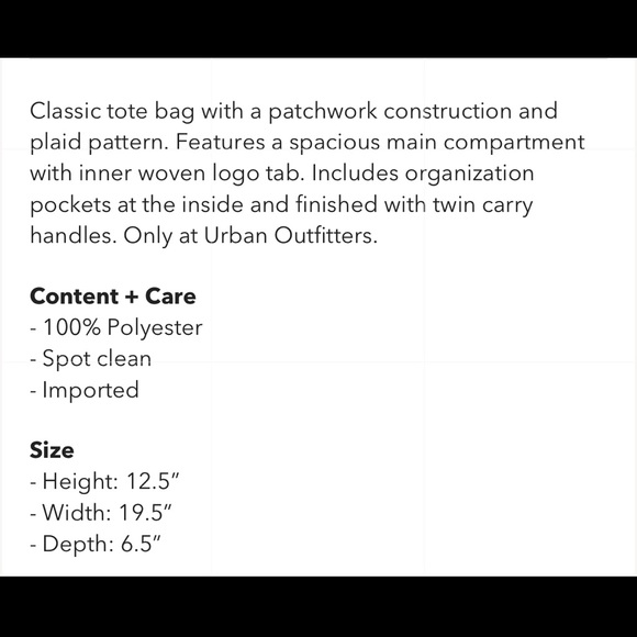 BNWT Urban Outfitters Plaid Tote PERFECT HOLIDAY TOTE; PRICE FIRM NO DISCOUNTS! - Picture 9 of 14